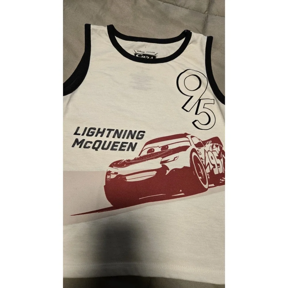 Disney Pixar Cars Lightning McQueen Tank Top Boys 4T White Graphic Shirt